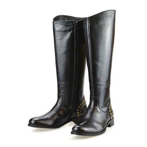 Ladies Womens Leather Knee High Flat Heel Zip Up Biker Riding Boots Shoes Size - Picture 7 of 16