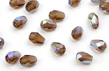 25 Smoky Topaz AB Faceted Teardrop Glass Beads 7MM