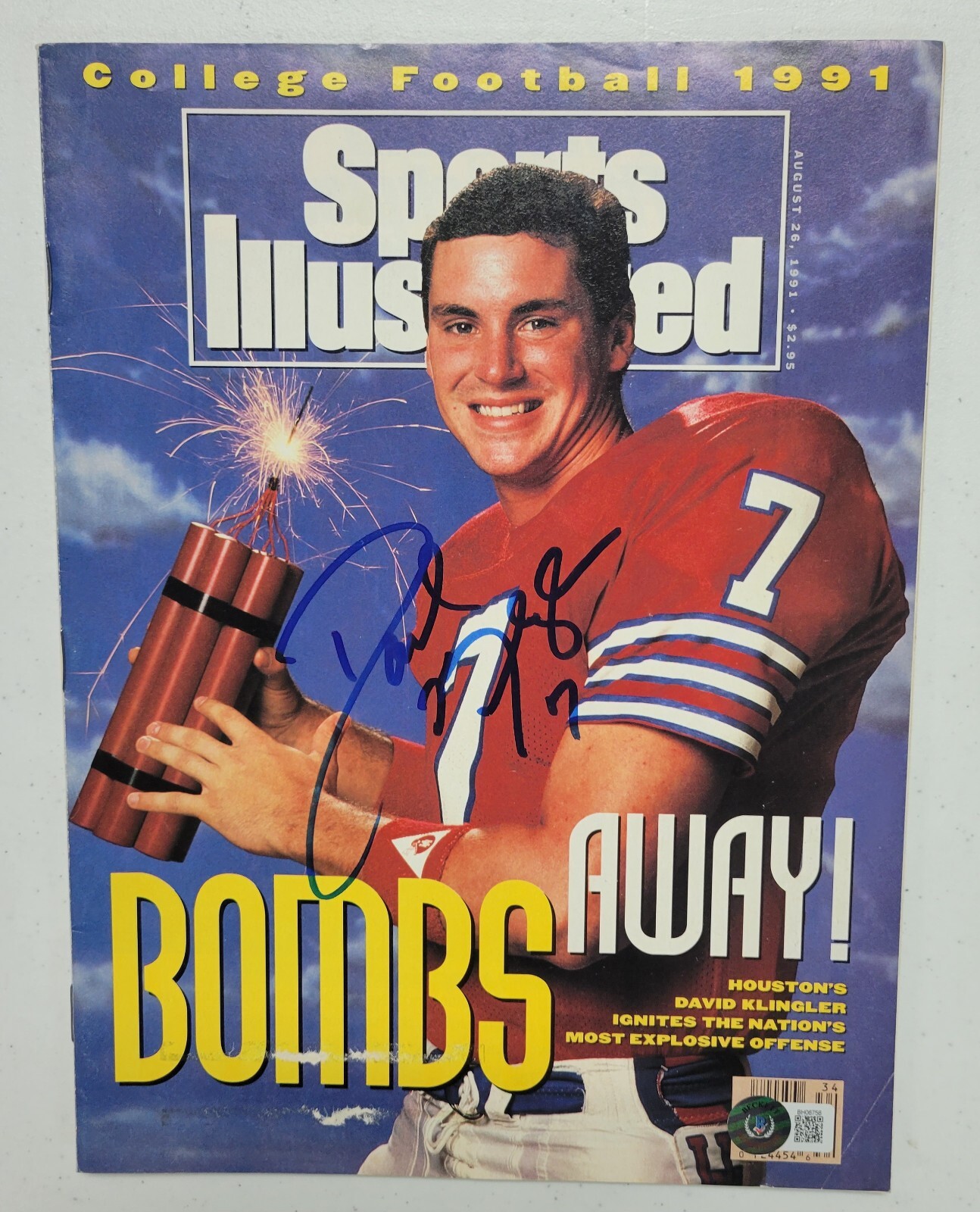 David Klinger Autographed Signed Houston Cougars Sports Illustrated 8/26/91 Beckett Auto 