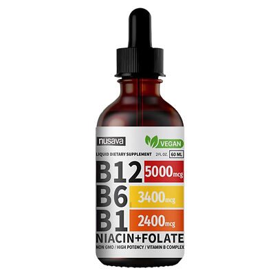 60ml Vitamin B12 Tropfen hochdosiert + vegan - flüssig Komplex Vitamin B6 B1 DE