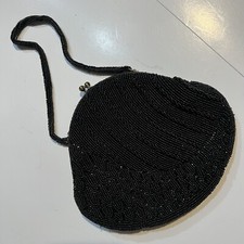 Vintage Walborg Richere Bag Black Seed Bead Beaded Evening Purse Single Handle