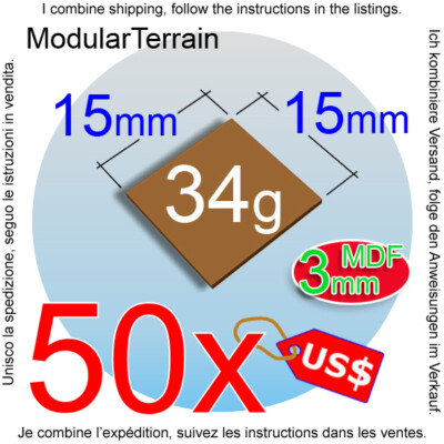50x 3mm MDF 15mm 15x15mm Square Base Warhammer 40k Age Of Sigmar AOS