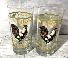 Crisa by Libbey Glasses 16 oz Tumblers/Glasses Rooster Chicken Farm Set of 2