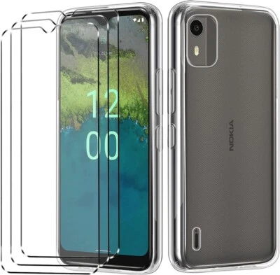 PIXFAB For Nokia C12 Case Clear Silicone Shockproof Gel Phone Cover & Screen Protector