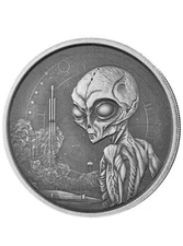 2021 1 oz Antiqued Republic of Ghana 999 Silver Alien Coin Limited Mintage!