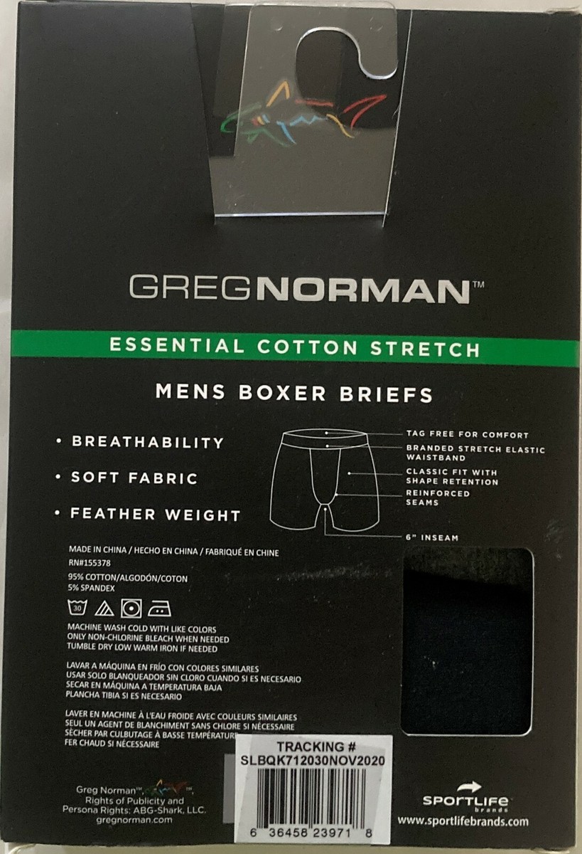 NWT GREG NORMAN ESSENTIAL COTTON STRETCH BLK/GRAY BOXER BRIEF