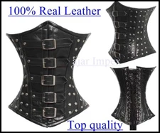 Heavy Double Steel Boned Waist Training Leather Underbust Tight Shaper Corset