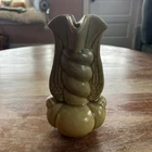 Vtg 1940’s WWII Niloak Art Pottery Winged Victory Vase, Yellow Matte Glaze