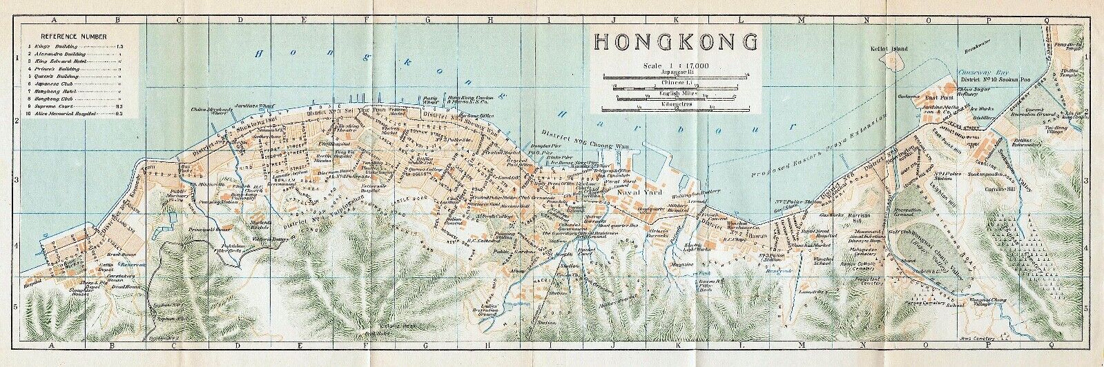 Original 1924 color map of Hong Kong, China- 香港