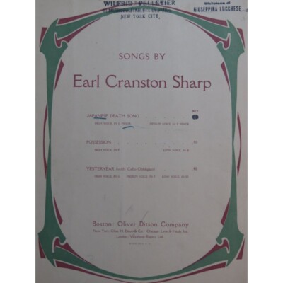 CRANSTON SHARP Earl Japanese Death Song Chant Piano 1915