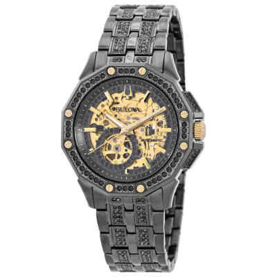 Bulova Octava Automatic Crystal Gold Skeleton Dial Men's Watch 98A293