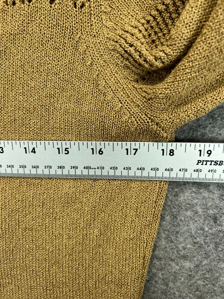 Josephine Chaus Top Blouse Womens Medium Brown Open Knit Detail Long Sleeve - Image 2 of 4