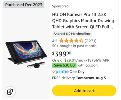 Huion KAMVAS Pro 13 2.5K Graphics Tablet Pen Display