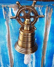 Campana Da Barca In Ottone Anticato Con Timone Stile Navale Arredo Casa Mare Bar