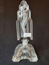 Czech Etched Art Deco, Hoffman Nudes 7" Perfume bottle With Stopper With Giftbox