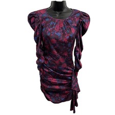 For Love & Lemons Endless Floral Puff-Sleeve Bodycon Mini Dress Pink Extra Small