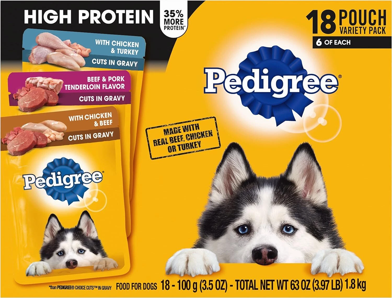 Pedigree High Protein Adult Wet Dog Food Variety Pack 18 Count 35 More Protein
