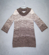 Style & Co Sweater Dress Womens Small Brown Metallic Cowl Neck 3/4 Sleeve Ladies