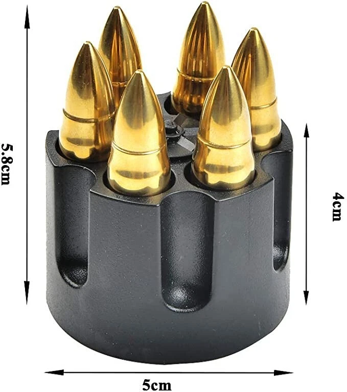 Enfriador de bebidas 6 balas de whisky de acero inoxidable XL GOLD en base de revólver Foto 2 de 4