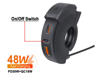 USB C Steckdose 12V Motorrad Ladegerät 45W QC3.0 USB-A und PD Type-C Wasserdicht
