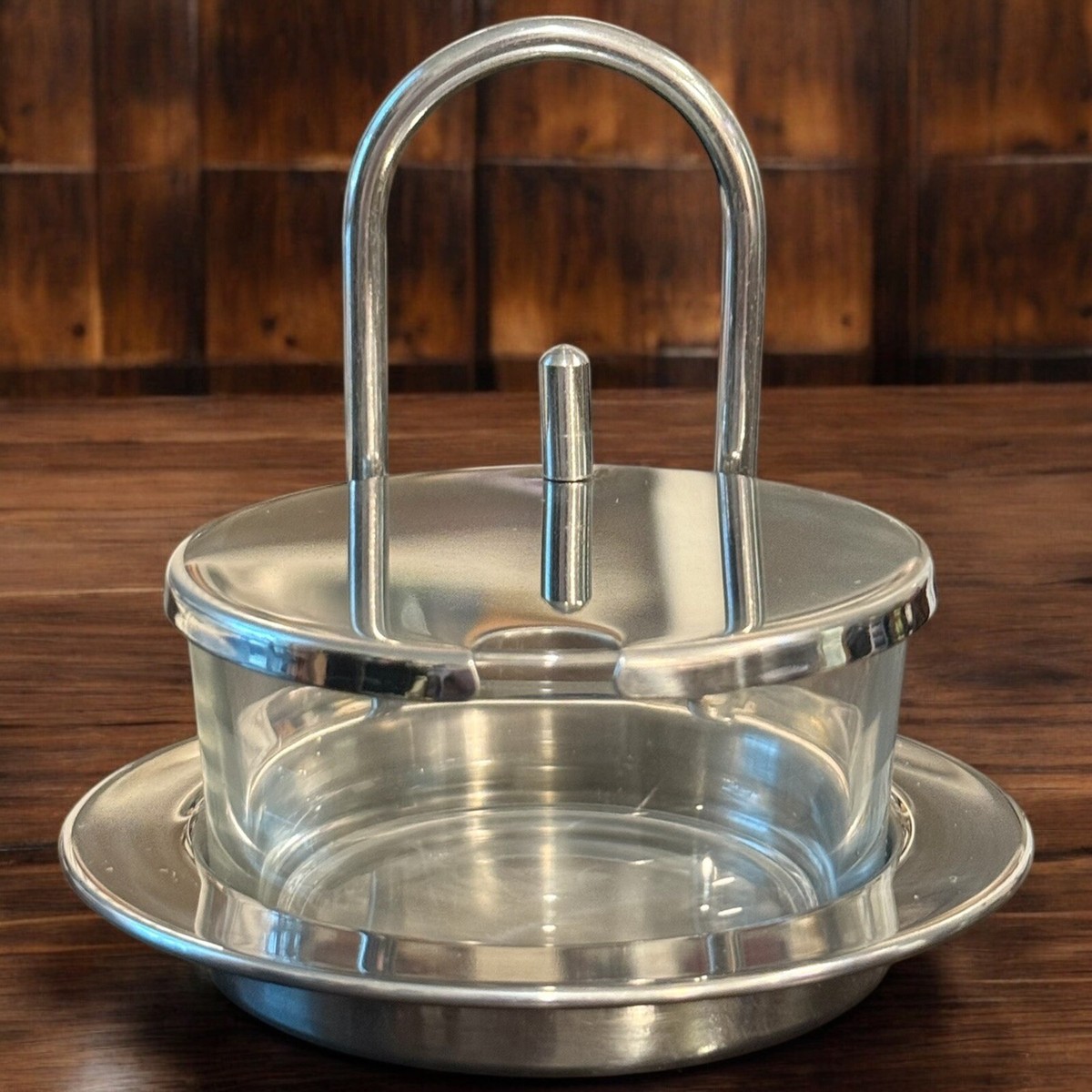 Vintage Alessi Ettore Sottsass Stainless Steel & Glass Parmesan