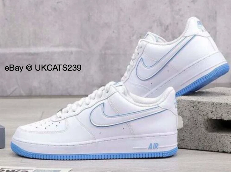 Nike white & pl blue air force hotsell 1 07 3 trainers