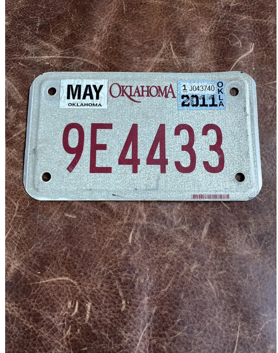 2011 Oklahoma Motorcycle License Plate. Vintage 🏍️ Tag 9E 4433 eBay