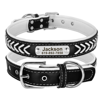 Personalized Braided Leather Dog Collar With ID Tag – Adjustable, 7 Colors, Custom Name, For All Breed Sizes
