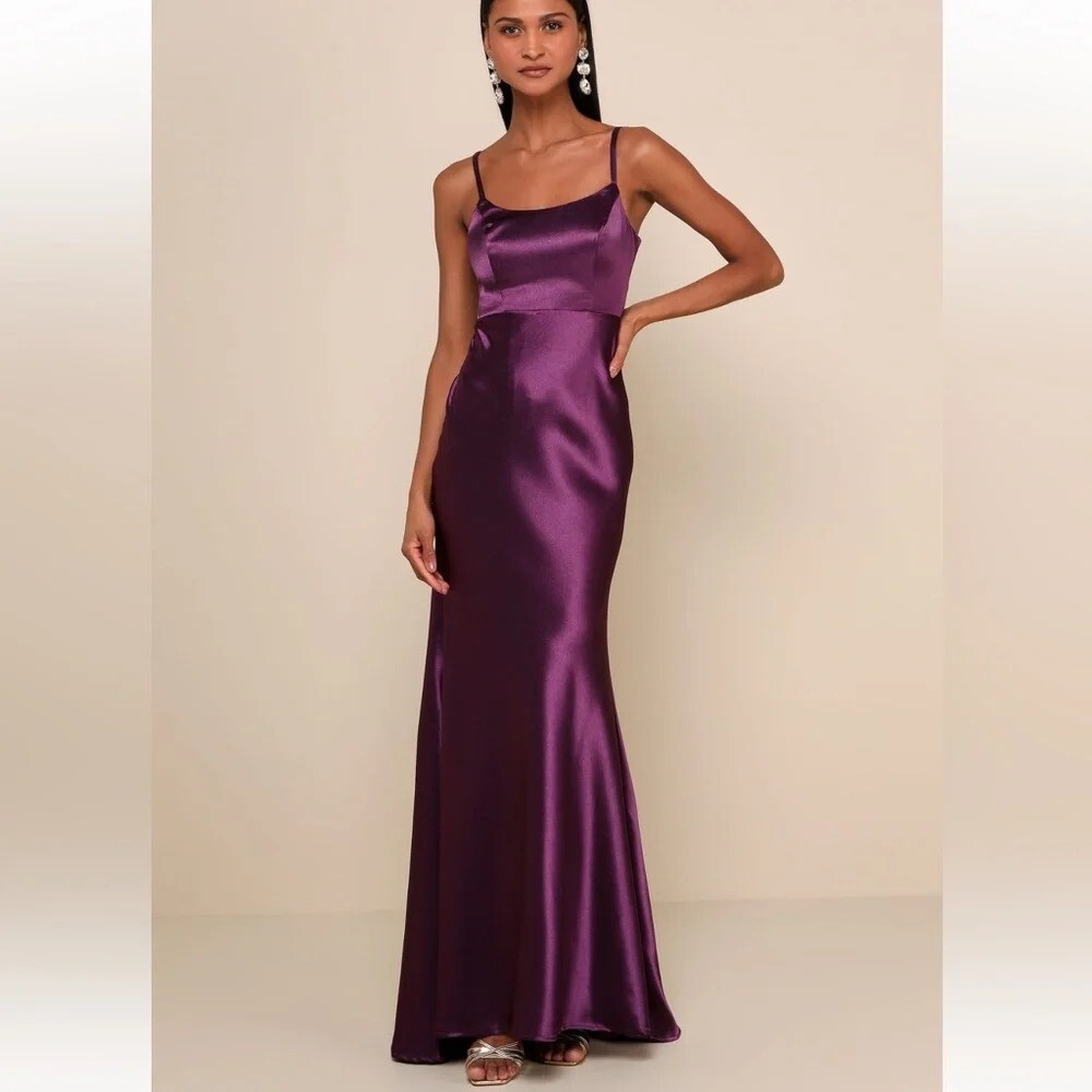 Lulus Make You Shine Dark Purple Satin Mermaid Maxi Dress prom