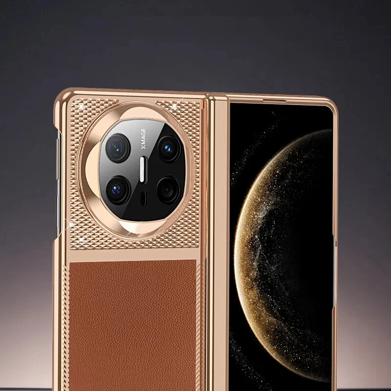 Genuine Leather Diamond PC Case For Huawei Mate X6 X5 Magnetic Hinge Glass Cover - Image 3 of 4