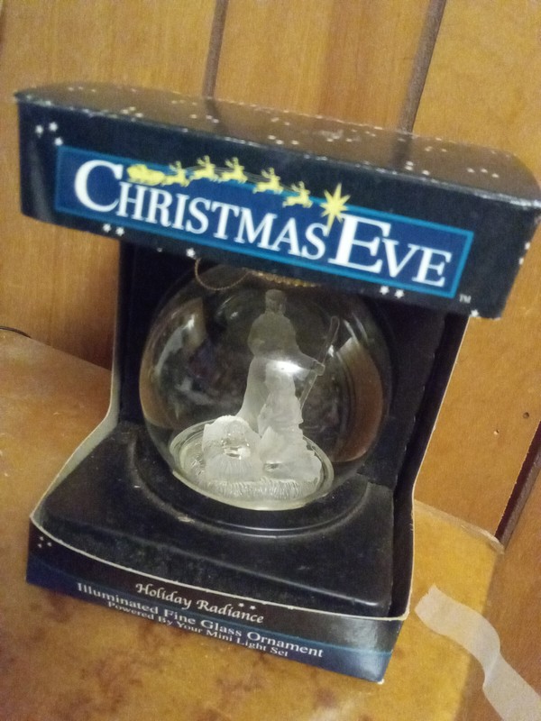 CHRISTMAS EVE HOLIDAY RADIANCE ILLUMINATED FINE GLASS ORNAMENT