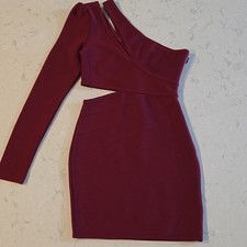 Fashion Nova Take My Time Bandage Mini Dress Burgundy One Shoulder Cutout M