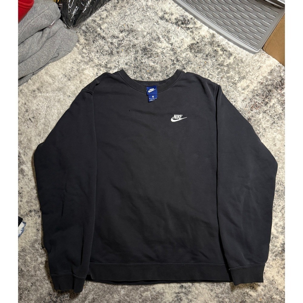 Nike Mens Crewneck Sweatshirt XL Faded Black Cotton Fleece Pullover Classic Logo