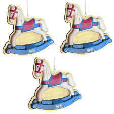 Rocking Horse Resin Ornament Set 3 Vintage Style 3.5 Inch Double Sided Christmas