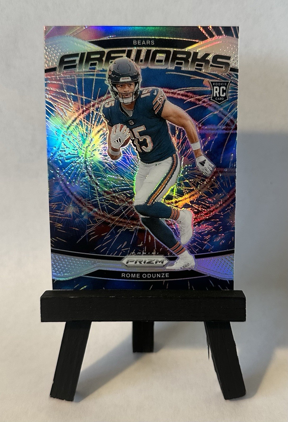 2024 Panini Prizm Rome Odunze #19 Fireworks Silver Prizm RC Chicago Bears