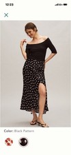 NWT MAEVE Anthropologie The Mel Ruched Side-Slit Midi Skirt Black Polka Dot M