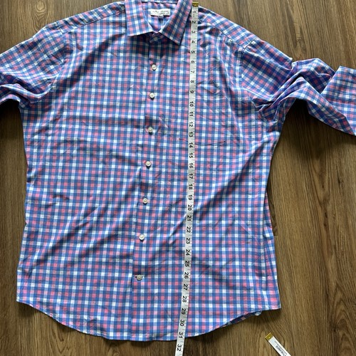 Peter Millar Summer Comfort Mens Button Long Sleeve Shirt Large Pink Blue Check - Picture 4 of 10