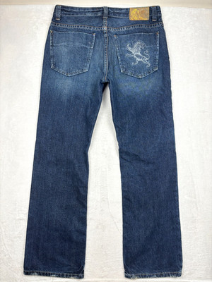 VTG King of Prides Bootcut Jeans Mens 36x34 Blue Dark Wash Loose Embroidered Y2K