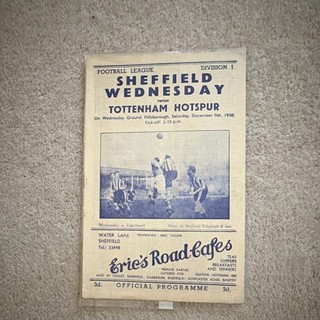 Sheffield Wednesday v Tottenham Hotspur Official Programme 9 Dec 1950 Div 1