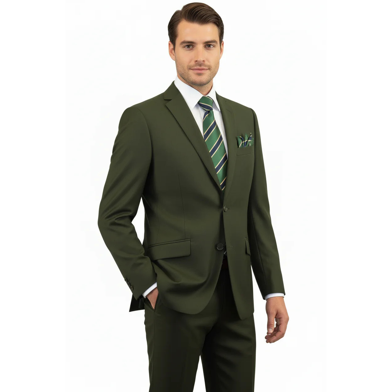 Men RENOIR Suit Seprates Solid 2 Button Business Formal Slim Fit 201-10 Olive 31390₽