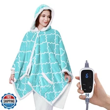 Sealy Wearable Heated Throw Blanket, Flannel and Sherpa Electric Throw Shawl 