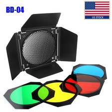 Godox BD-04 Barn Door Honeycomb Grid 4 Color Filter Bowen Mount f studio Strobe