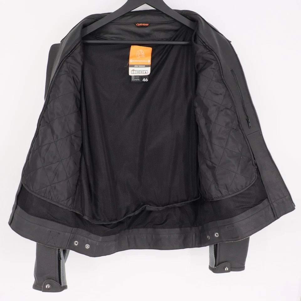 ICON Neo Daytona Motorcycle Padded Jacket Mens Size 46 (XL) Black White Leather - Image 2 of 4