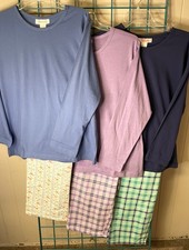 New Pajama Sets Solid Top Plaid Flannel Bottom  Med or Large, XL