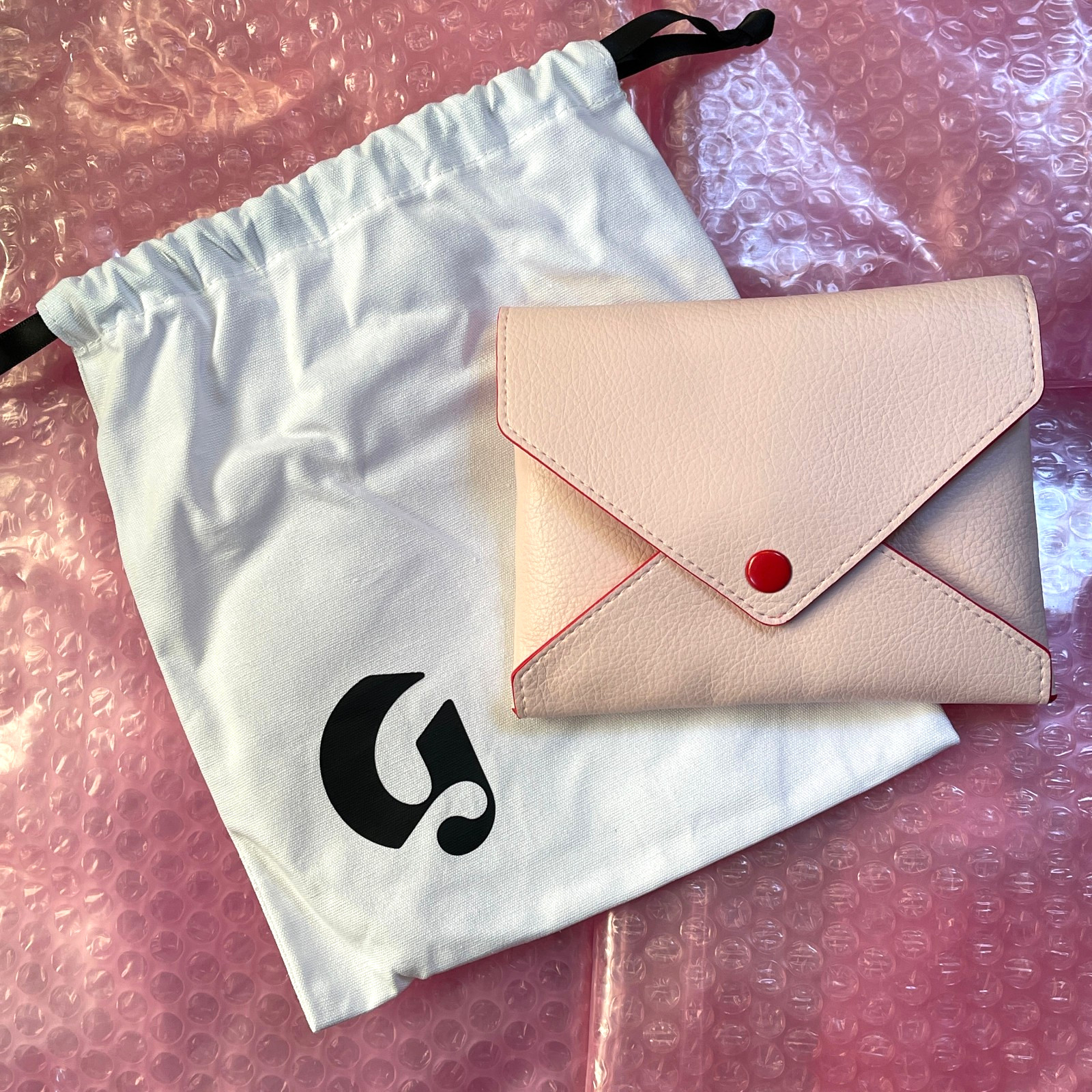 💌 Glossier Pink ENVELOPE Pouch BRAND NEW + Drawstring Bag + Box LIMITED EDITION