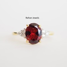 Natural Garnet Silver Ring 925 Sterling Silver January Red Birthstone Ring