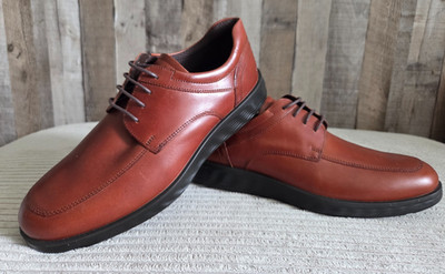 ECCO Men's S Lite Hybrid Apron Toe Cognac Brown Leather Derby Shoes 6-6.5 US
