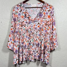 Sugarfox Babydoll Top Blouse 2X Ruffle Floral Garden Cottage Cowgirl Western