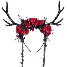 Black Deer Antlers Headband - Gothic Reindeer Headpiece with Vines for Dark F...