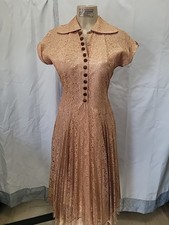 Vintage 40s Peach Lace Dress With Velvet Covered Buttons